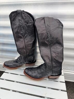WOMENS ROD PATRICK BOOTS - BLACK FULL QUILL OSTRICH